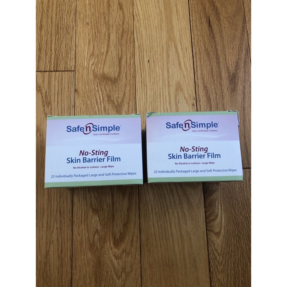 2 Boxes Safe N Simple No Sting Skin Barrier Film 25 COUNT per Box- 50 total